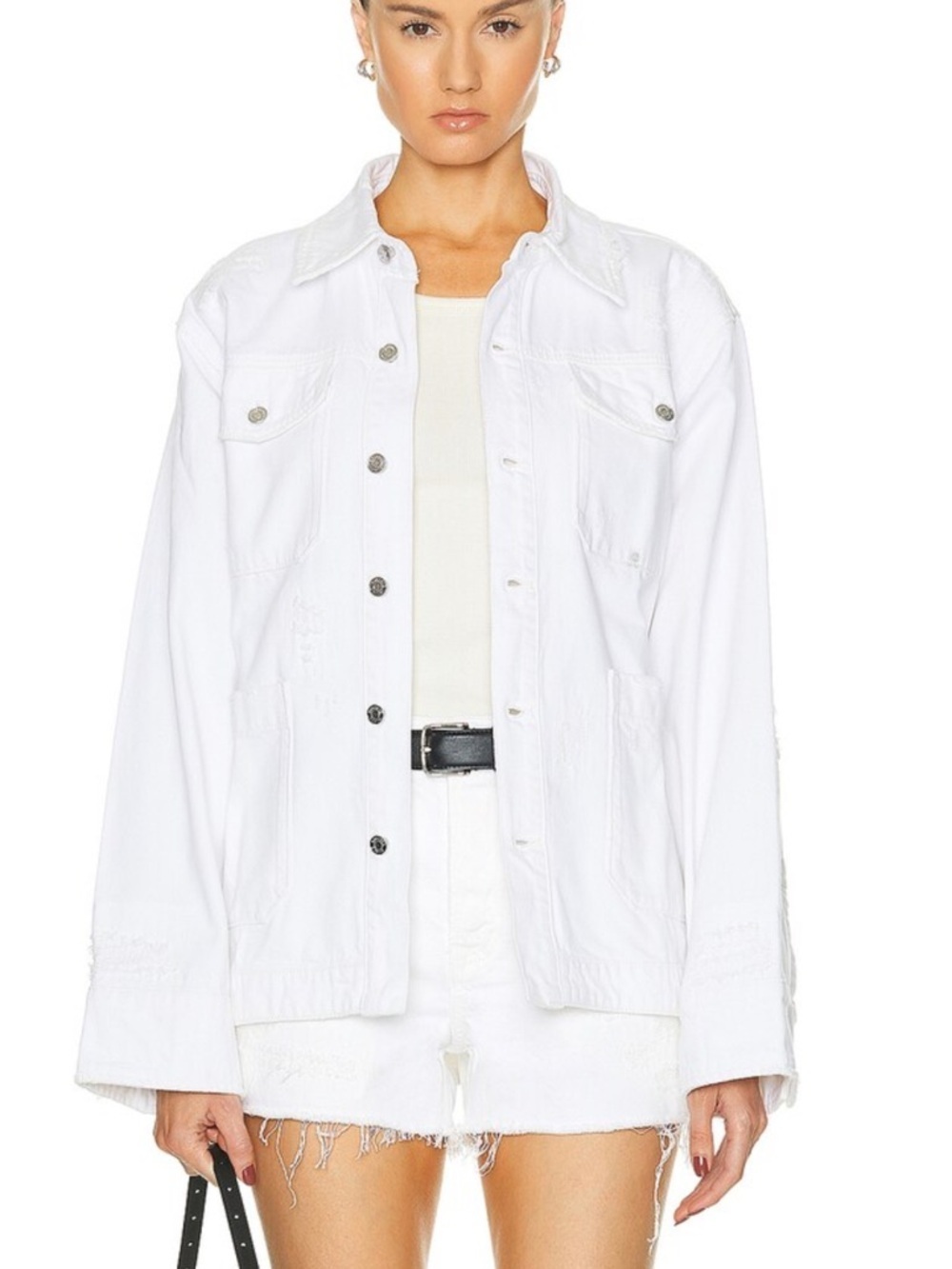 GRLFRND Jessie Body Drill Shirt Jacket White Denim Jean Coat Revolve NWT FWRD S